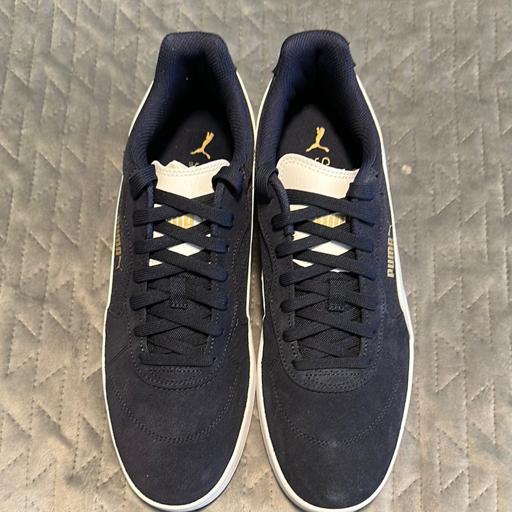 Brand New Puma Blue and White Low-Top Sneakers with Suede Texture